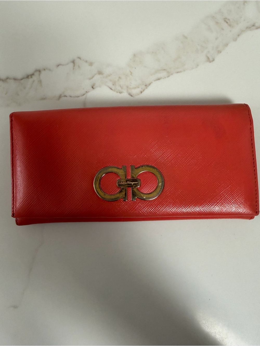 Salvatore Ferragamo Red Gancini Saffiano Leather Continental Wallet